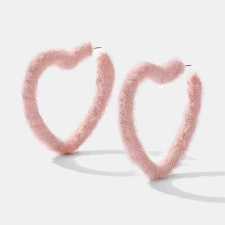 Sweet Cool Plush Heart Hoop Earrings Exaggerated Dangle Earrings Birthday Gift