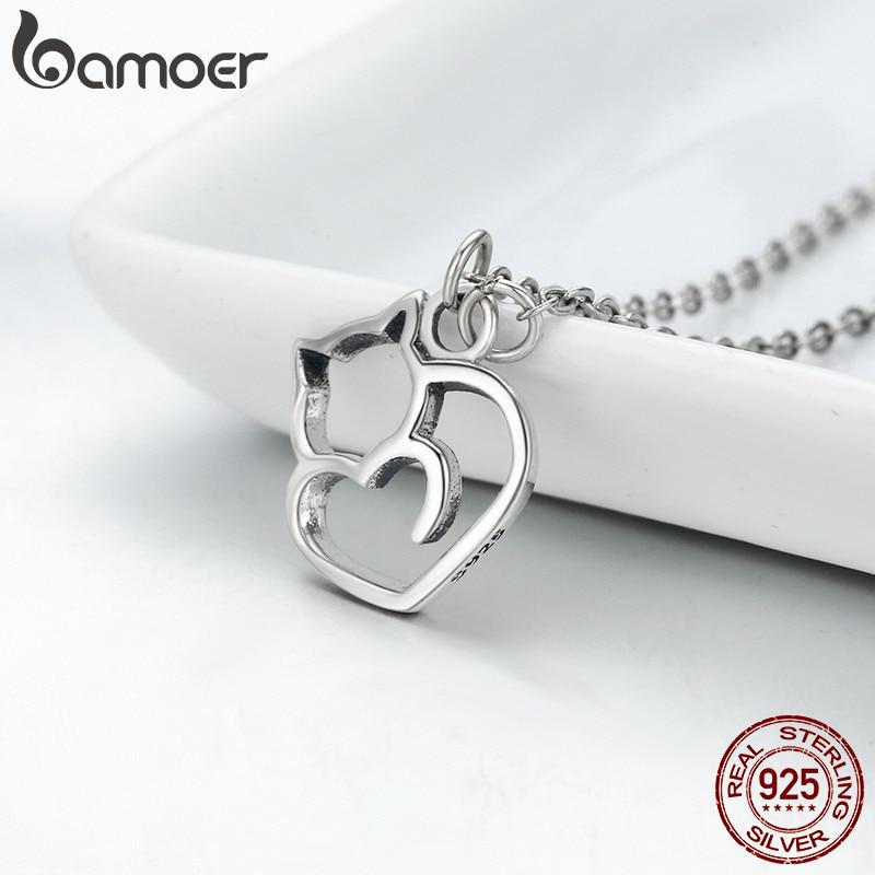 BAMOER Sterling Silver Lovely Cat Exquisite Women Pendant Necklace