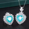 Jewelry Copper Bottom Gold-Plated Simulation Paraiba Heart Pendant Ring Set Main Stone 15 * 15