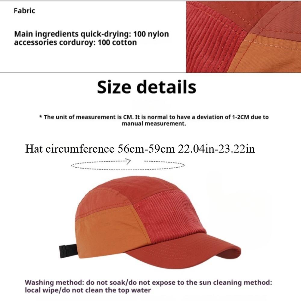 Street Style Workwear Baseball Cap Color Block Corduroy UV Protection Adjustable Unisex Sun Hat for Casual Outdoor Wear