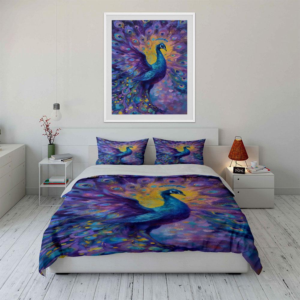 Colorful peacock with feathers. Bedding sets Duvet cover sets Duvet covers Pillowcases(1 * Duvet Cover 2 * Pillowcases, without duvet insert)