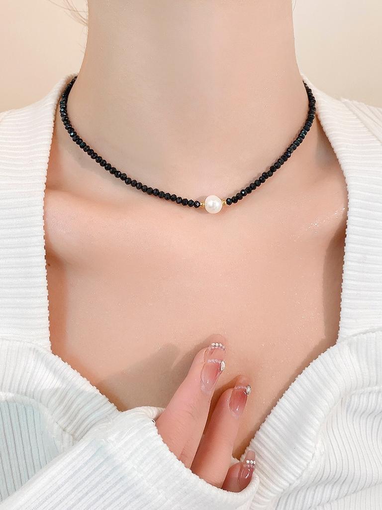 Natural stone shell baroque pearl necklace women's color beaded choker niche design titanium steel necklace
