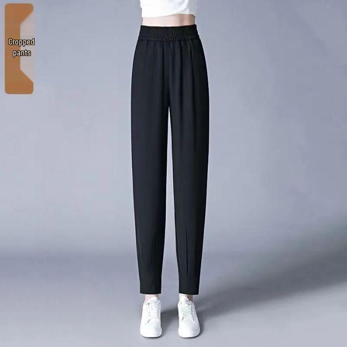 

High-End Ice Silk Women s Harem Pants - Summer 2025 Slimming Nine-Point Carrot Fit M чёрный