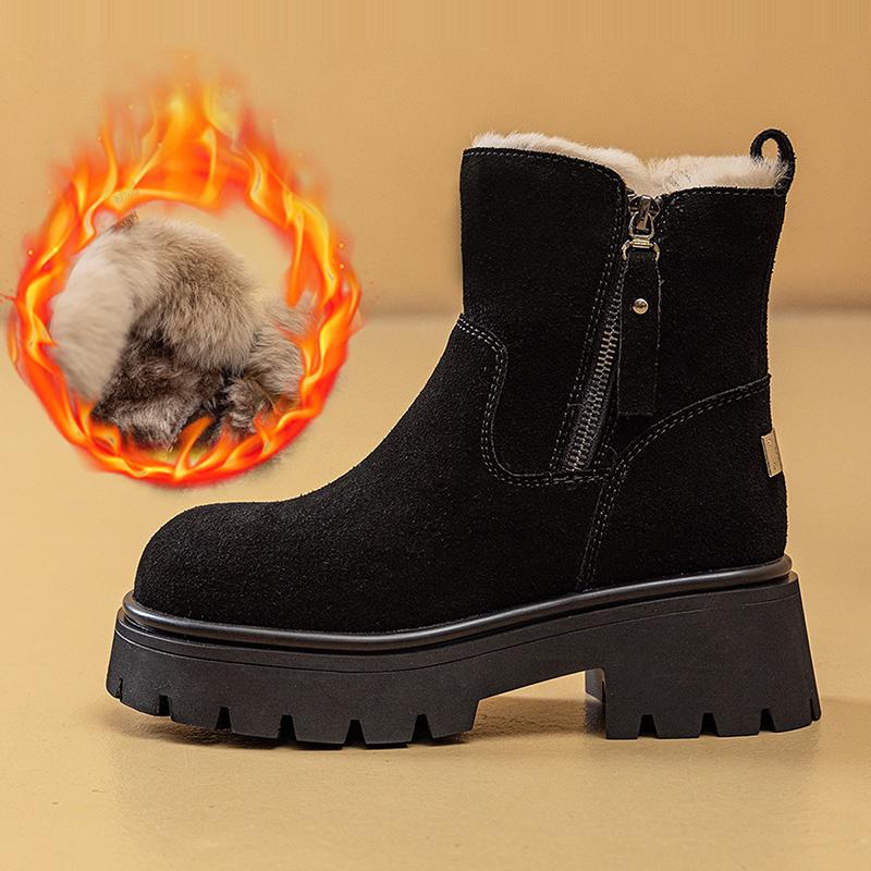 Genuine Leather Winter Shoes Women High Heels Snow Boots Warm Plush for Cold Winter Fashion Brand Ladies Ankle Boots Square Heel 5cm 35 4990₽