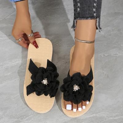 Fashion Ladies Shoes 2024 High Quality Outdoor Women's Slippers Daily Casual Slippers Women Pearl Floral Round Toe Flat with Shoes Women
