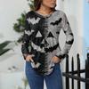 Women's Loose Fit Long Sleeve T-Shirt with Retro Halloween Print, Neck Pullover Top