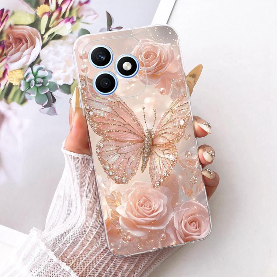 Flower Cartoon Boeknot Fashion Design Phone Case For Honor X8D 4G Funda 6.77" Soft Clear Silicone Shockproof Back Cover