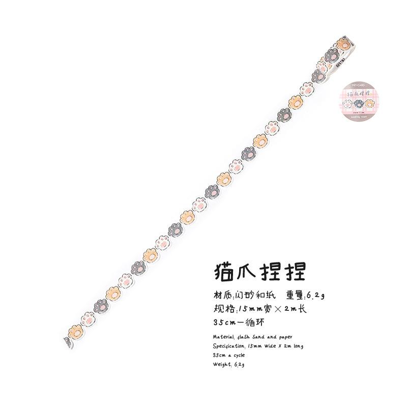 Cute Hand Drawn Cat Glitter Washi Special Shaped Tape For Diy Journal Decoration