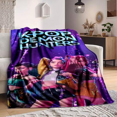 1PC K POP, DEMON HUNTERS Blanket Lightweight Flannel Throw Blanket for Sofa, Bed, Travel, Camping, Livingroom, Office, Couch