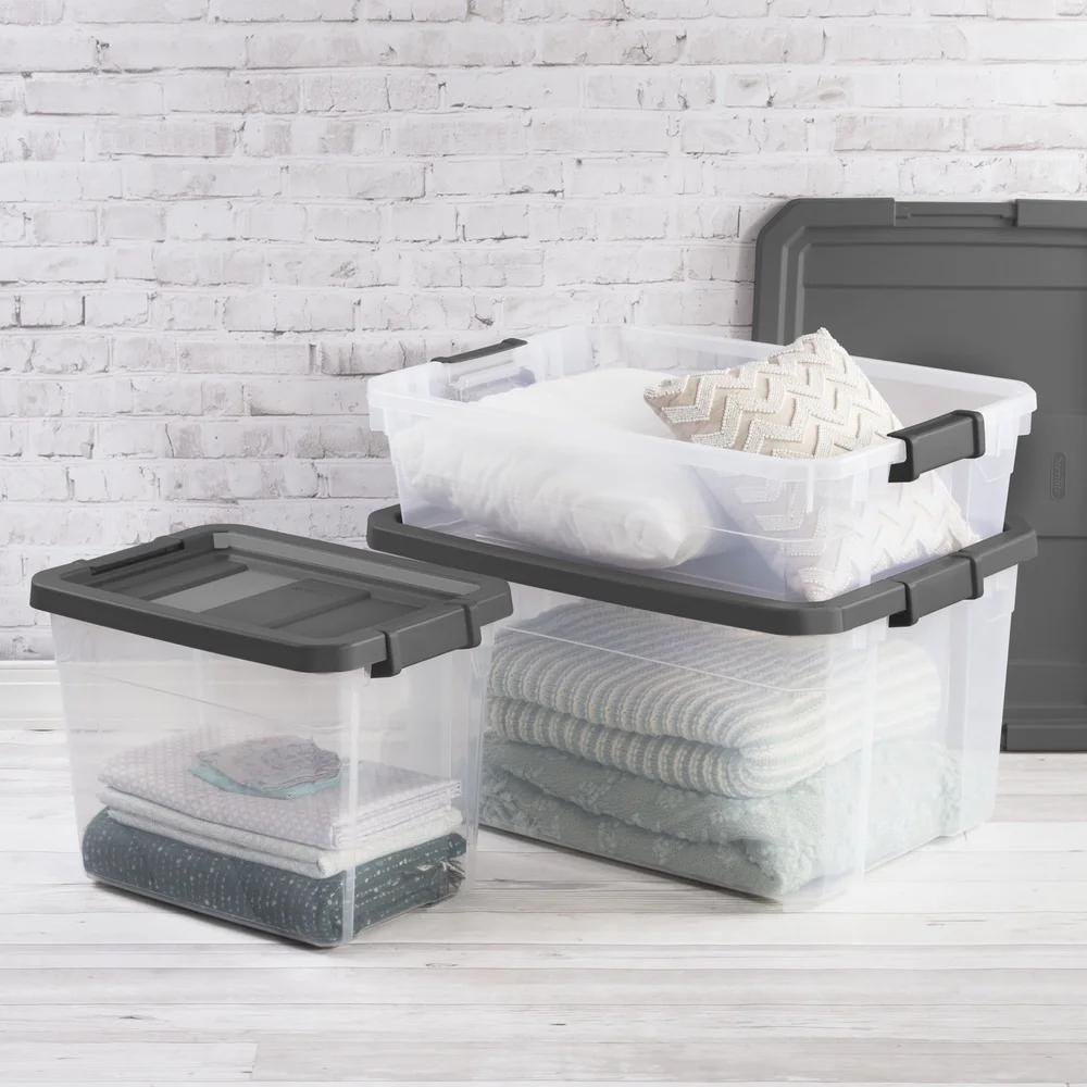 Durable Clear Plastic Stacker Box with Lid 40qt Heavy Duty Storage Bin Stackable Garage Basement Attic Organization