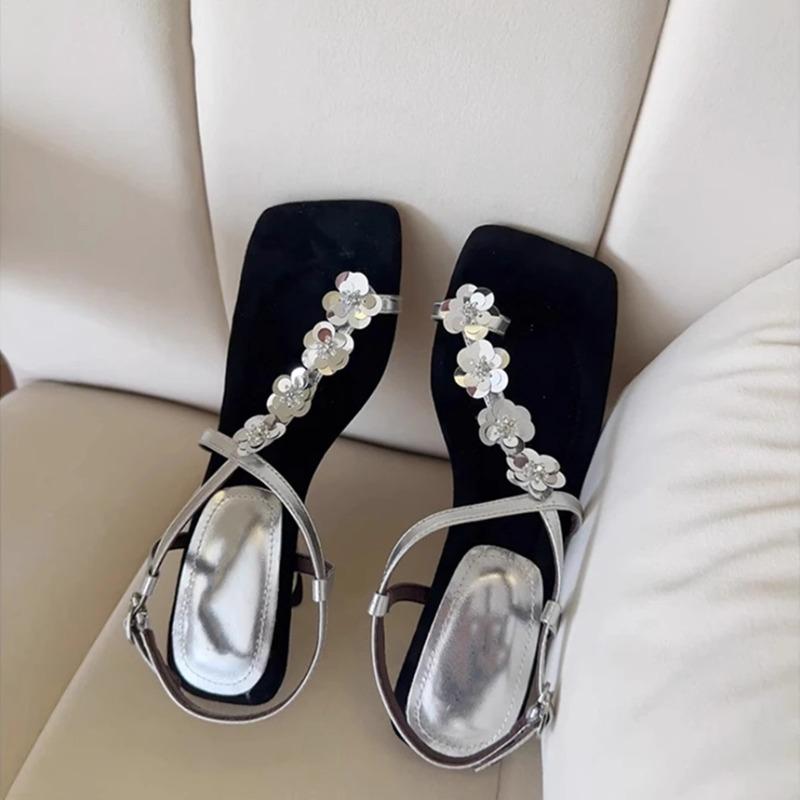 One-strap Shoes Square-toed Shoes Stylish and Elegant Sandals Women's Shoes and Simple Outerwear Shoes