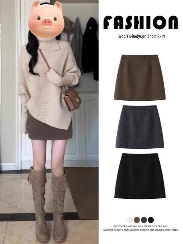 Damska Casualowa Mini Spódnica A-Line z Mieszanki Wełny, Jesień/Zima, Plus Aksamit, Przeciwko Odsłanianiu, Wysoki Stan, Dopasowana do Bioder, Idealna do Butów, Styl Hot Girl
