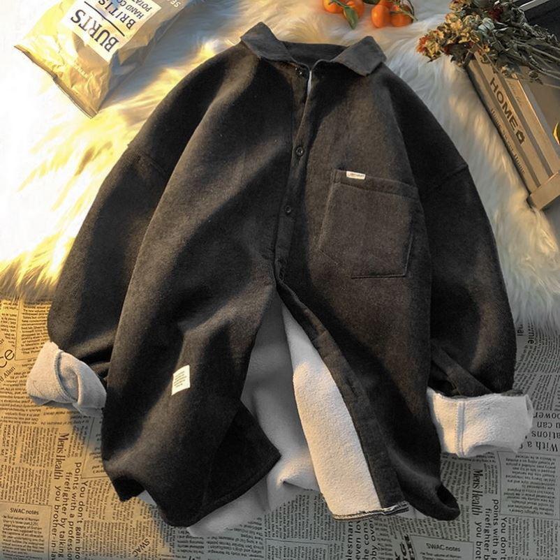 Damen-Fleece-Lined Hemd im koreanischen Stil, lockere Passform - Trendiges, vielseitiges und altersloses Plus-Size-Oberteil