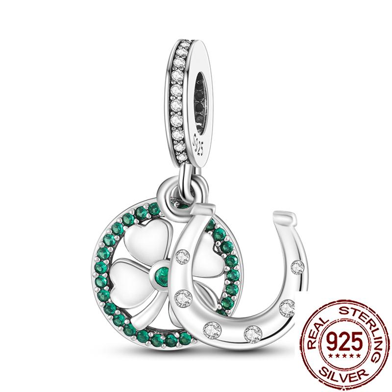 Charms Copper Lucky Horseshoe Clover Dreamcatcher Feather Dangle Beads Fit Bracelet Necklace Women Diy Jewelry