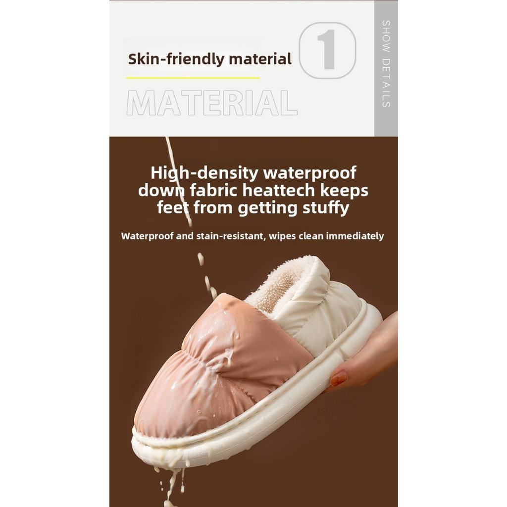 Cotton Slippers for Women, Winter Bag with Added Velvet for Indoor Warmth, Thick Soled Waterproof Down Cotton Shoes for Men, Suitable for Outdoor Wear