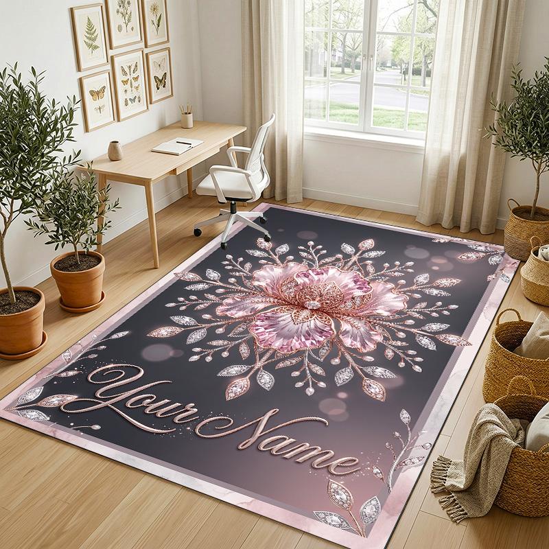 Decorative Artwork Theme Crystal Velvet Rug Personalized Custom Name Text Soft Floor Mat Home Decor