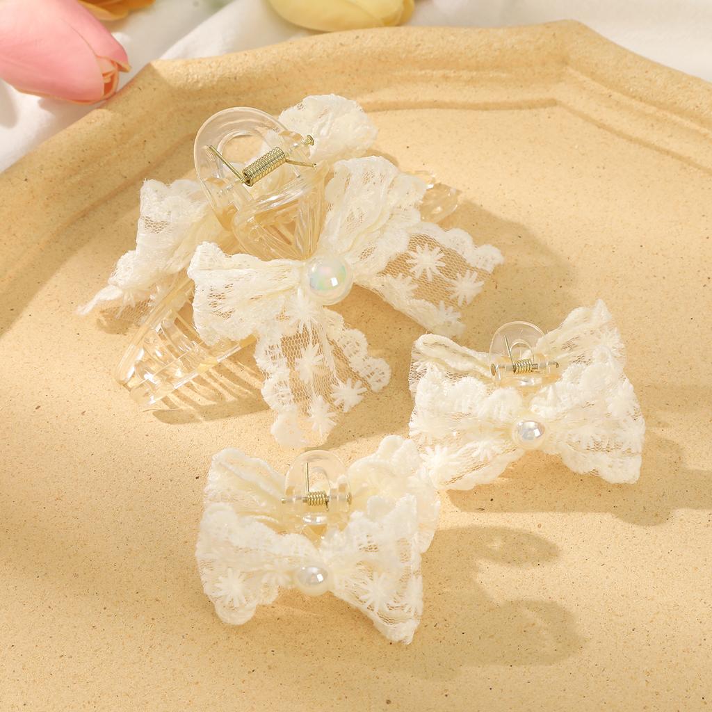 AWAYTR Mesh Pearl Bowknot Hair Claws Elegant Hair Clips Crab For Women Girl Gift Hair Accessories Valentine Headwear