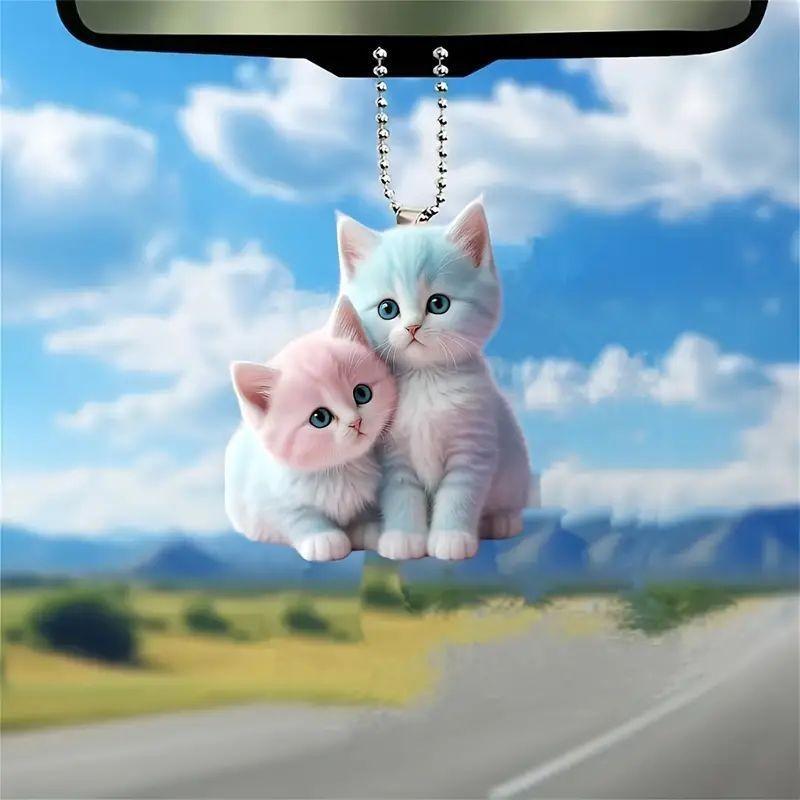 Acrylic Stylish Cartoon Cat Pendant For Car Decoration Playful Vehicle Accessory