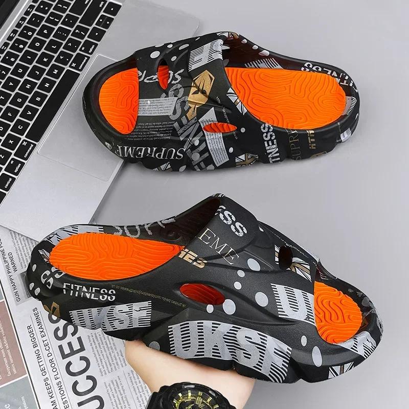 Fashion Men Casual EVA Soft Sole Slippers Trend Thick Platform Outdoor Beach Shoes Couple Indoor Home Slides Bathroom Non-slip Slides