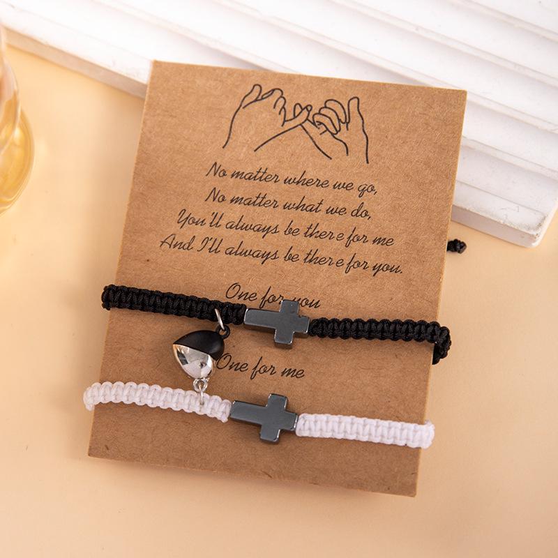 New Style Handmade Black and Red Cross Couple Bracelet Couple Bracelet