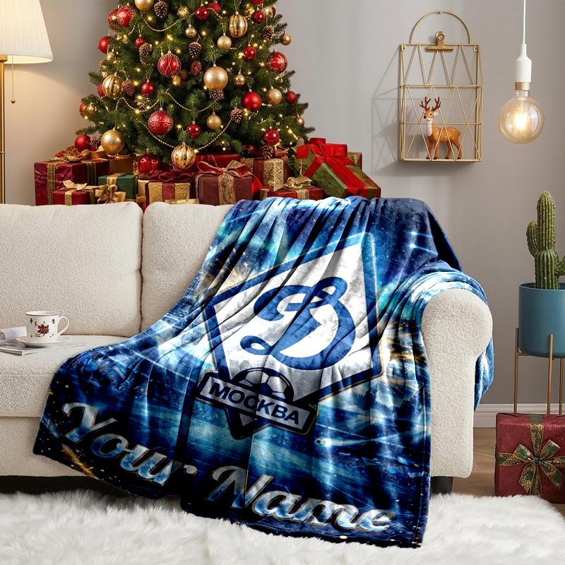 Custom Name Dynamo Moscow Football Blanket Flannel Blanket for Camping, Hiking, Garden Parties, Picnic Essentials,gift for family and friend
