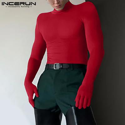 Men Mockneck Long Sleeve Gloves Tops Fitted Undershirts