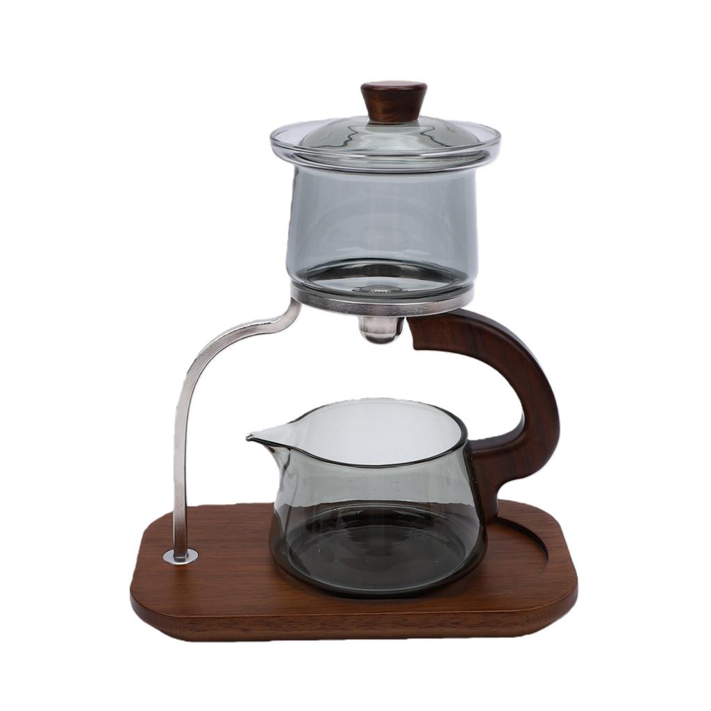 Teapot Set Water Separation Infuser Fairness Cup Tea Brewing Kit High Borosilicate Glass   Wood Handle Smoky Gray