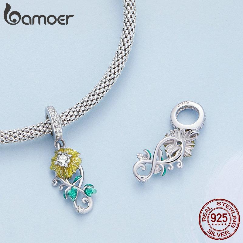 

BAMOER Стерлинговое серебро 925 пробы сверкающие цирконы Символ бесконечности Подвески в виде подсолнуха из бисера Ювелирные украшения 925 silver