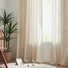 Boho Cotton Linen Curtains, Semi Sheer Natural Fabrics Curtains Tassel Rod Pocket, Farmhouse Curtains for Living Room Bedroom
