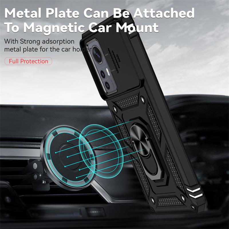 Slide Camera Protect Armor Phone Case For Xiaomi 12 Pro Mi 12 12X Xiomi Mi12 X Xiaomi12 Pro Mi12X Car Magnetic Holder Ring Cover