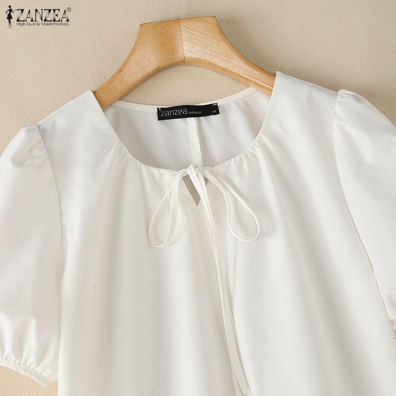 ZANZEA Women Casual Round Neck Solid Color Loose Short Sleeve Blouse