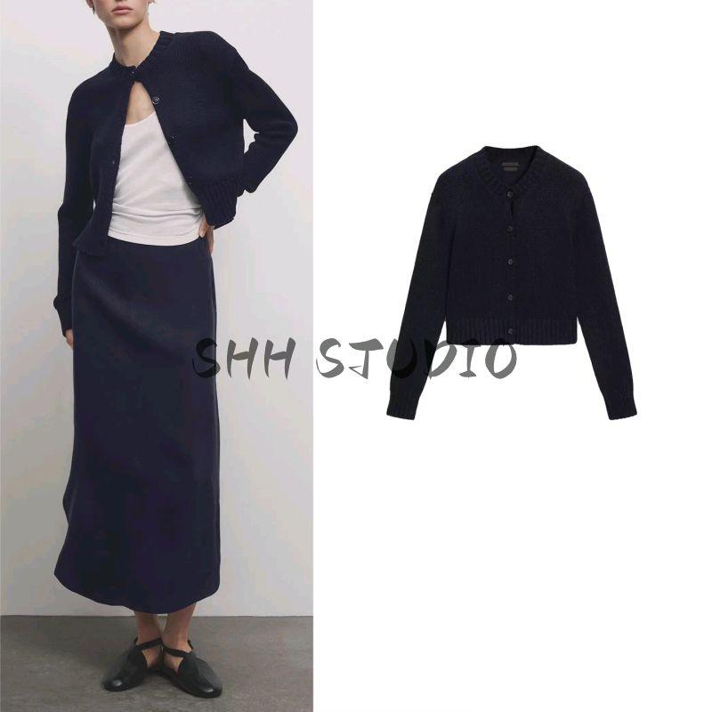 MD Autumn Women Clothes Casual Simplicity Style Slim Fit Cotton Short Round Neck Sweater Knitted Cardigan 5710665