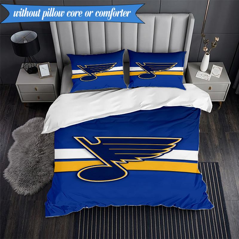 3PCS Louis Blues Hockey Team Bedding Set,Including 1pc Duvet Cover And 2pcs Pillowcases Perfect for Bedroom, Dormitory, Fan Christmas Gift