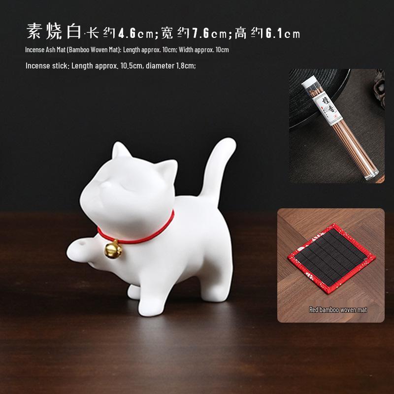 Ceramic Cat Incense Holder - Cute Aroma Burner for Home and Office