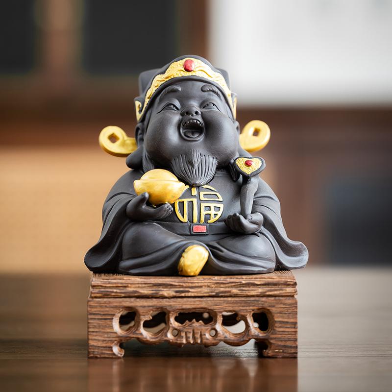 ceramics God Wealth sculptures and figurines Chinese mythological figures Home Living Room Office Wealth Luck Feng Shui Decor