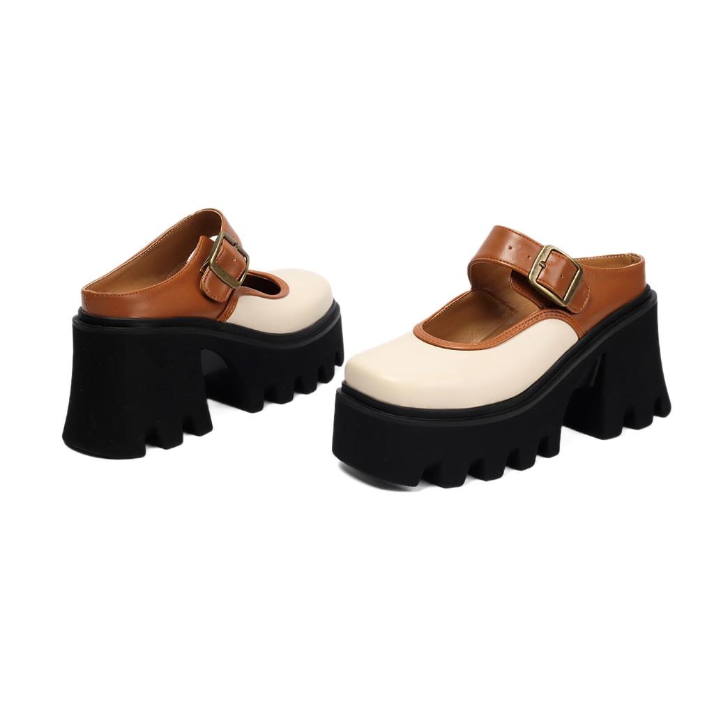 2026 Women's Mary Jane Sandals: Square Toe, Height-Boosting Thick Sole, Breathable Platform, Chunky Heel, Versatile Plus-Size Leather Shoes
