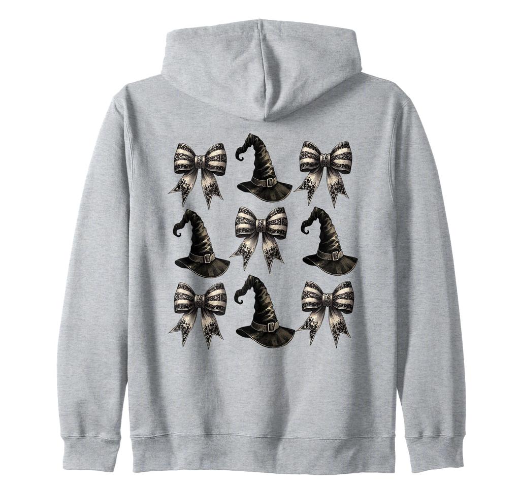 Dark Coquette Black Ribbon Vintage Witch Hat Halloween Women's Zip Hoodie