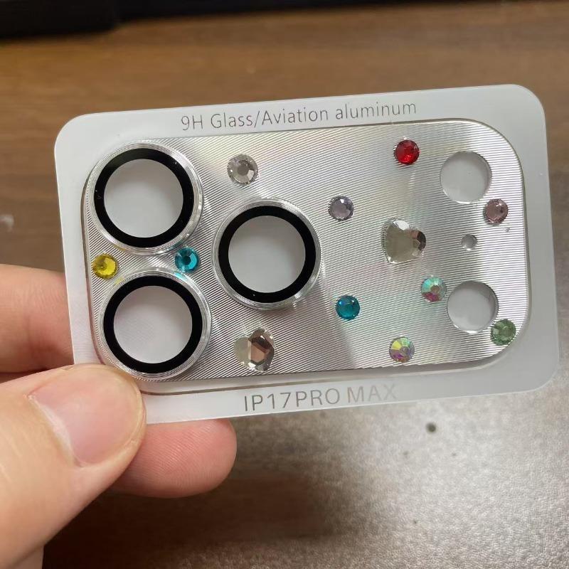 Creative Handmade Rhinestone DIY Camera Lens Flim Cover For IPhone 17 Pro Max Alloy Ring HD Definition Glass Lens Protection Cap