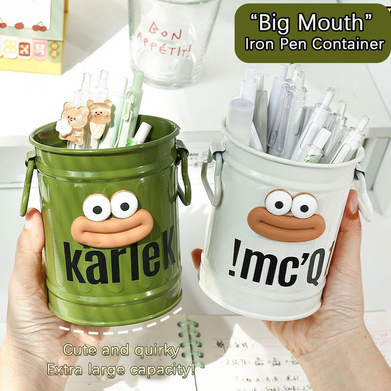 Big Mouth" Iron Pen Container Iron Pen Holder Student Desktop Iron Barrel Office