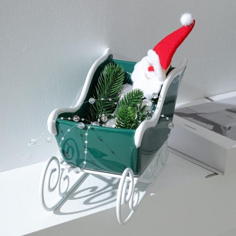 Ceramic Sleigh Flowerpot Decorative Christmas Decoration Entryway Key Holder Tray For Mantels Holiday Table Centerpieces