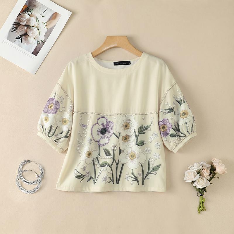 ZANZEA Women Floral Print Summer Casual Round Neck Half Sleeve Blouse