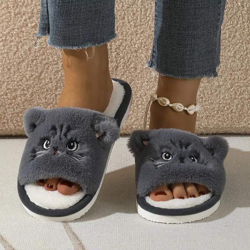 Cat Cartoon Home Slippers Warm Slippers Soft-soled Open Toe Slippers
