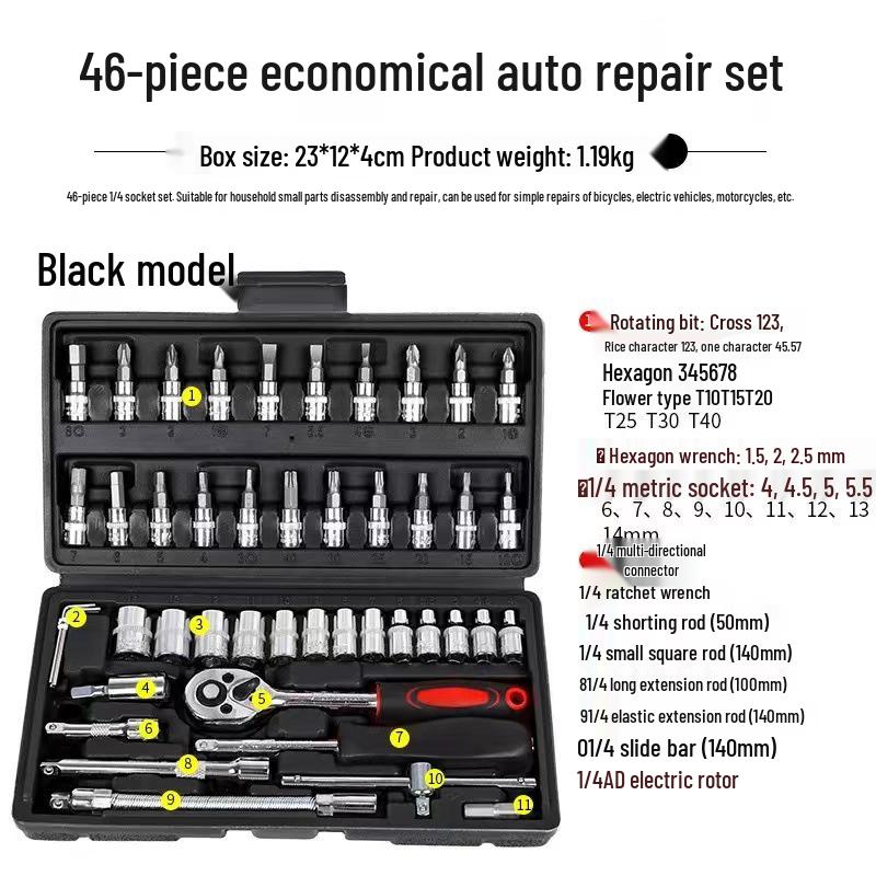 46-Piece Socket Wrench and Screwdriver Ratchet Set for Auto Repair