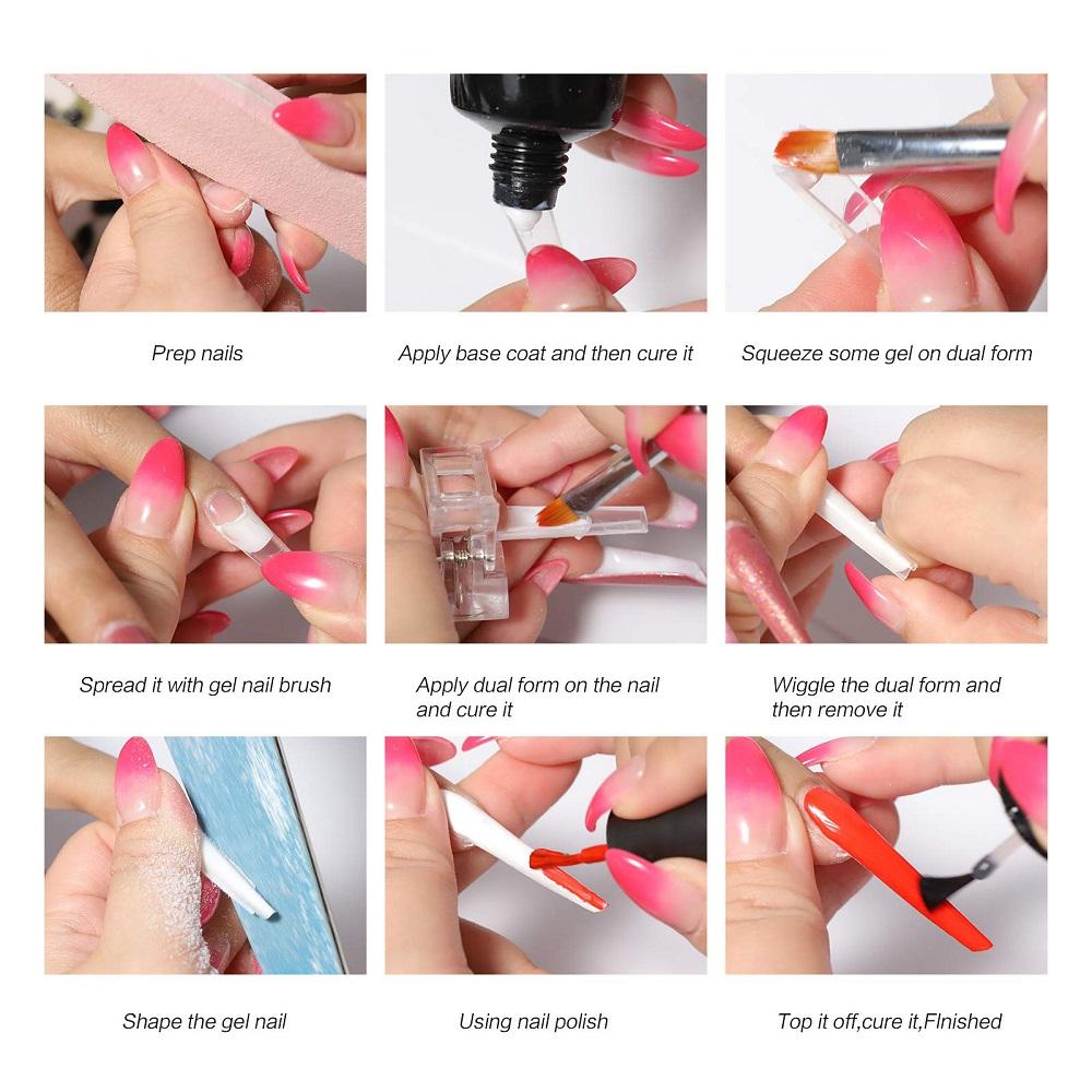 288PCS/ Box 3D Quick Building Mold Tips Nail Extension Gel False Nail Dual Forms Finger Extension Tool