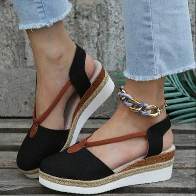 Fashion 2024 New Ladies Baotou Wedges Sandals Casual Shoes Plus Size 43 Platform Summer Falts Walkking Cloth Shoes Sandalias De Mujer