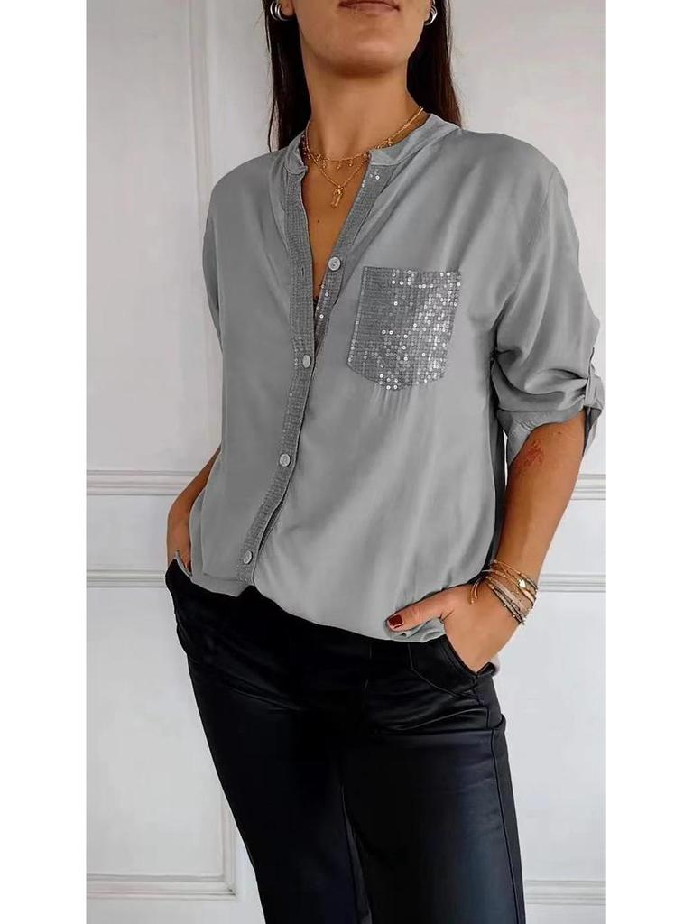 2024 Cross-Border Sequin Fashion Women's Slim Fit Shirt