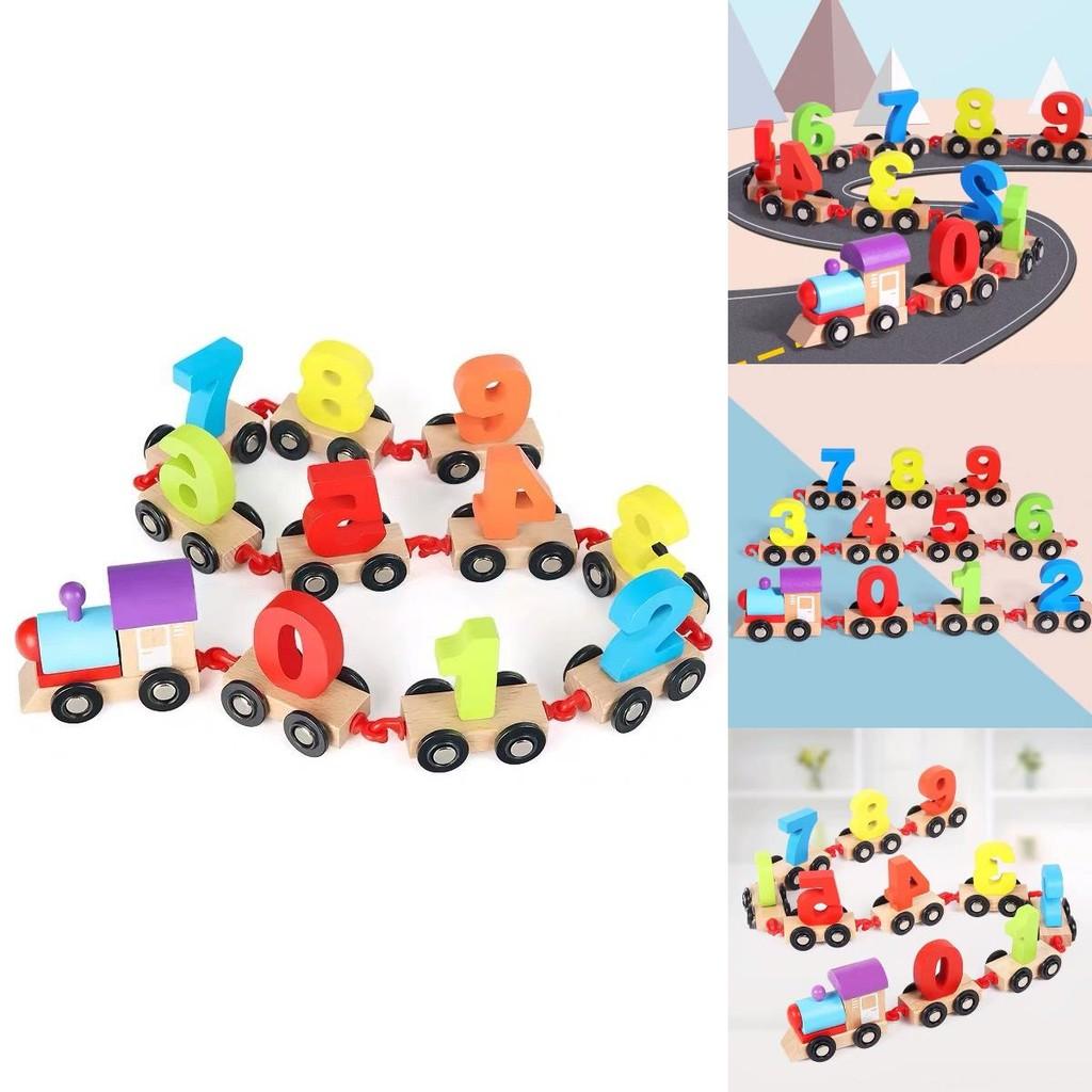 Pull Wooden Along Number Train Toy Kids Early Educational Counting Blocks