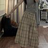 Women's Summer Plaid High-Waist A-Line Midi Skirt - College Preppy Style Versatile Checkered Trendy Skirt