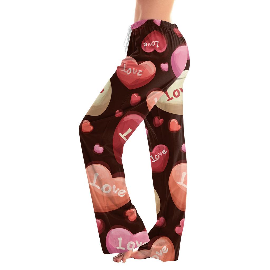 Women's Valentine's Day Heart,themed Casual Milk Silk Fleece Pants, Sleep Pants, Home Pants