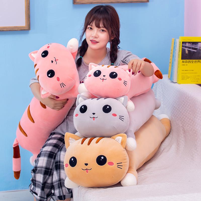 Soft Down Cotton Happy Cat Throw Pillow Plush Toy Creative Big Party Cat Lie Pillow Birthday Gift